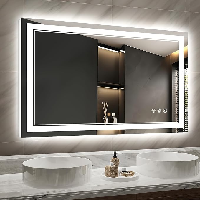 LED Bathroom Mirror with Lights: 48"x32" Wall Mounted Large Lighted Mirrors Fogless, Anti-Fog,Dimmable,Memory Function, Shatterproof Tempered Glass, Espejos para Baños, ETL Listed