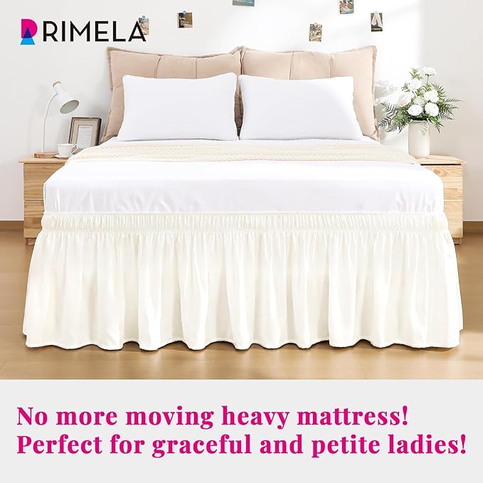 RIMELA Cream White Bed Skirt King Size 18 Inch Drop, Wrap Around Elastic Bedskirt, Dust Ruffle for Adjustable Bed Base Machine Washable Easy to Install Bed Skirts