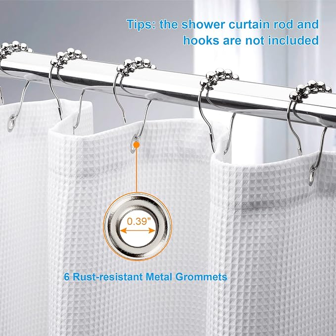 AmazerBath White Waffle Shower Curtain, 36x72 Inches, Fabric Stall Curtain With Waffle Weave, Hotel Quality Bathroom Shower Curtains