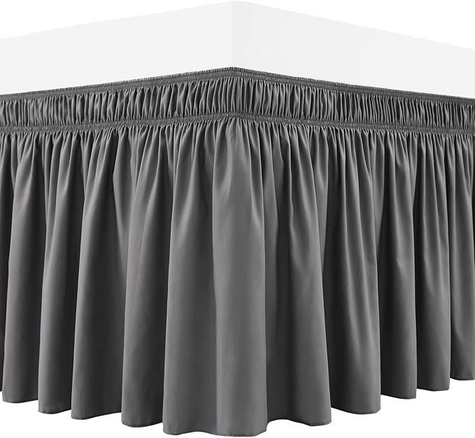 RIMELA Dark Grey Bed Skirt for Queen Size Beds & Matresses Wrap Around Elastic Dust Ruffles for Box Spring, Solid Wrinkle and Fade Resistant Machine Wash Fabric Easy to Install, Bedskirt 15 Inch Drop