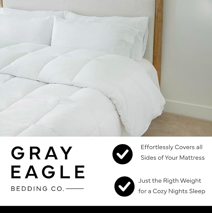 Gray Eagle Oversized King Comforter 120x120 – Extra Large Synthetic Down Alternative Comforter – Ultra Soft Microfiber, All-Season, Lightweight & Fluffy – Hotel-Quality, Machine Washable, White