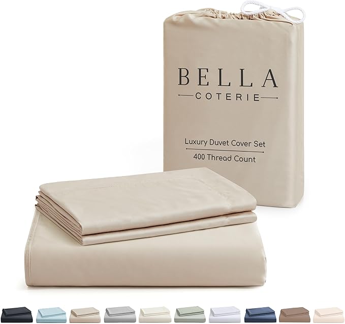 Bella Coterie Luxury Bamboo Viscose King Size Duvet Cover Set | 100% Organically Grown | Corner Ties | Ultra Soft | Cooling | Two Pillow Shams | 106 x 94 | No Insert [Dune]