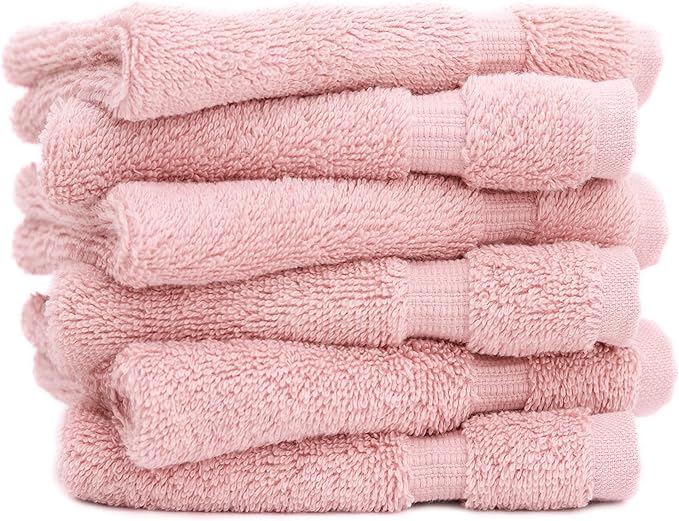 Luxury Hotel & Spa Collection, 100% Turkish Cotton 700 GSM Cloth, for Body wash, Makeup Remover & Facial Cleaning, Baby, face, Dobby Border Soft washcloths Towel Set 13" X 13", Pink, Set of 6