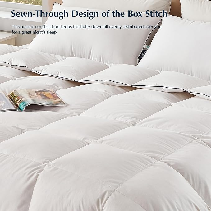 Pacific Coast Goose Feather Down Comforters Twin Size, 100% Cotton Extra Fluffy White Duvet Insert, Soft, Breathable, All Season Hotel Luxury Bedding Comforters, 8 Corner & Center Loops (68"x90")