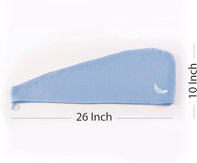 100% Turkish Cotton Hair Towel Wrap for Women,Non Microfiber,Super Absorbent,AntiFrizz,Plopping Hair Drying Waffle Bath Towels for Curly,Long&Thick Hairs,Head Wrap,2 Pack10x26inc (Pink+Blue)