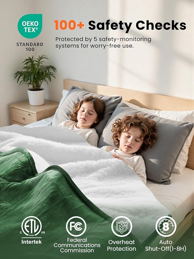Electric Heated Blanket Full, Ultra‑Cozy Premium Flannel & Sherpa, Even Heat Distribution & Stable Temp, 1–10H Auto‑Off, 8 Temps (86–125.6°F), Overheat Protection, Ideal Gifts for Grandma