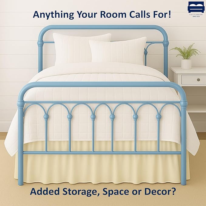 Cottingon Bed Skirt Twin 18" Drop with Split Corners, 100% Microfiber Soft and Stylish, Dust Ruffle with Platform, Ivory