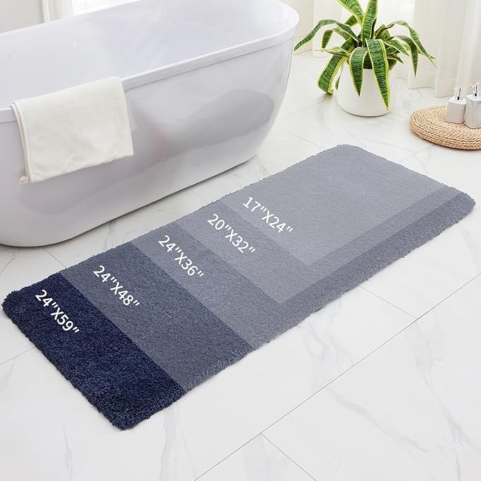Bathroom Runner Rug 24x59 Navy Non Slip Fluffy Long Bath Mat for Bathroom Floor Washable Plush Luxury Bath Rug for Tub Absorbent Shower Sink Mat Bedside Rug