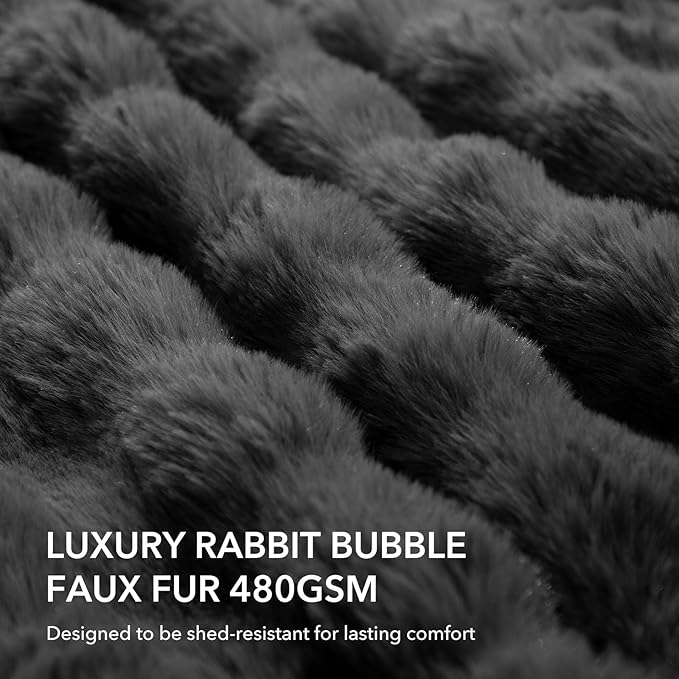 Faux Rabbit Fur Bubble Electric Blanket Dark Grey - Luxury Fluffy Soft Heated Throw Blanket with 6 Heating Levels & 4 Timer Settings, Decor Gifts for Home Bedroom Living Room (50" x 60")