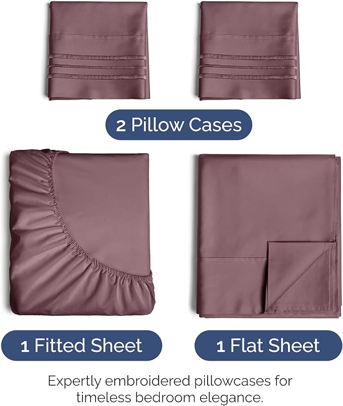 Full Size 4 Piece Sheet Set - Extra Soft, Breathable & Cooling Sheets - Hotel Luxury Durable Bed Sheets for Women & Men - Deep Pockets, Easy-Fit & Wrinkle-Free Sheets - Cool Plum Oeko-Tex Bed Sheets