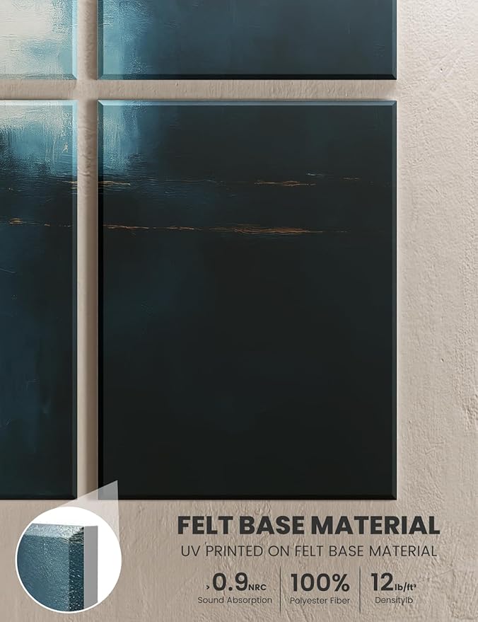 Wall Art Acoustic Panels,47''X31''Soundproof Wall Panels-8-Pack with 50 Adhesive Tabs, Decorative Sound Absorbing Panels for Living Room and Recording Studio, Offices-Azure Horizon