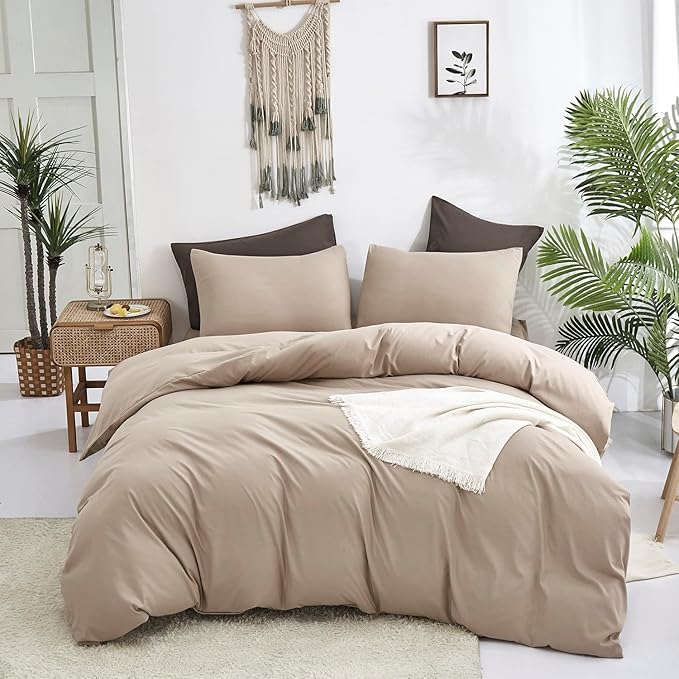 KAREVER Deep Champagne Comforter Set King Cream Coffee Bedding Set Khaki Blanket Women Soft Dark Champagne Bedding Set Men Breathable Taupe Comforter Set King