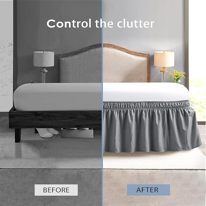FreshCulture Elastic Bed Skirt - Full Size, 15-Inch Drop, Hotel Quality Dust Ruffle (Dark Grey)