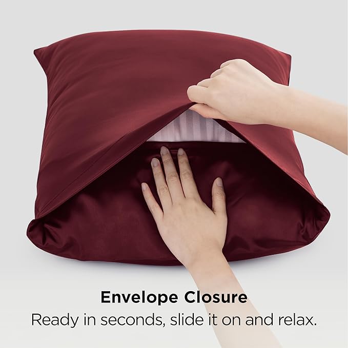 Bedsure Satin Pillowcases, Similar to Silk Pillow Cases Queen Size Set of 2, Burgundy Pillow Case with Envelope Closure, Christmas Decor Home Gifts for Women Men, 20x30 Inches, 2pcs