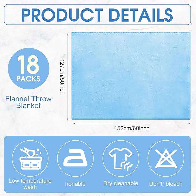 18 Pieces Fleece Blankets Bulk for Wedding 50 x 60 Inch Soft Lightweight Flannel Throw Blankets Bulk for Wedding Guests Home Outdoor Couch Sofa Bed Gifts (Light Blue)