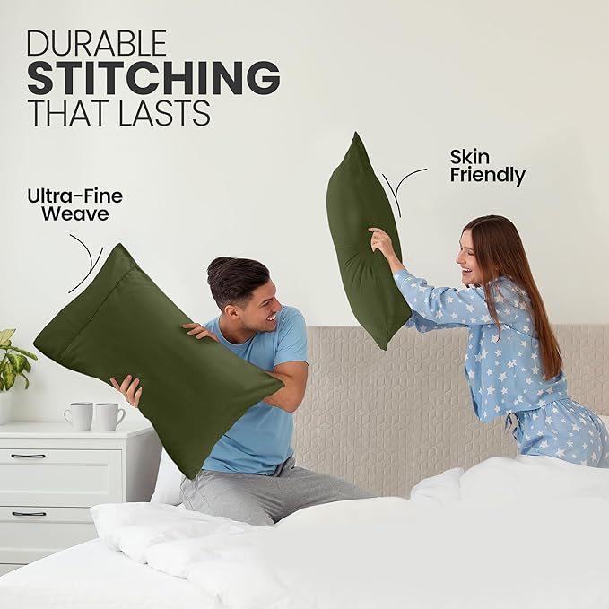 Pillow Covers by Utopia Bedding - Queen Size 2-Pack – Soft Brushed Microfiber – Perfect for Hospitals, Hotels, Guest Rooms – Oeko-TEX Certified, 20x30 Inches (Olive)