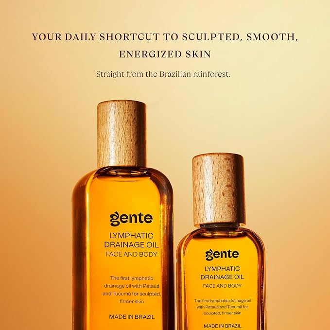 Gente Beauty Lymphatic Drainage Oil, Scented, Body Sculpting Formula, 50ml/100ml, Brazilian Oils Blend with Pataua, Coffea Arabica, Mulateiro Extract (100ml, Unscented)