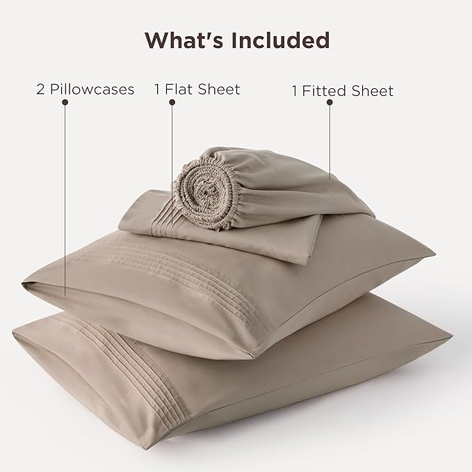 Bedsure Deep Pocket Queen Sheets Set - Fits Mattresses Up to 21 Inches Thick - 4 Piece GentleSoft Bed Sheets, Moisture Wicking, Soft & Cooling Bedsheet & Pillowcases, Easy & Secure Fit, Taupe
