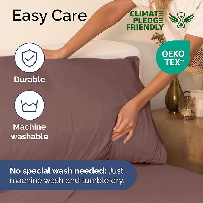Queen Size 4 Piece Sheet Set - Extra Soft, Breathable And Cooling Sheets - Hotel Luxury Durable Bed Sheets for Women & Men - Deep Pockets, Easy-Fit & Wrinkle-Free Sheets - Clay Oeko-Tex Bed Sheet Set