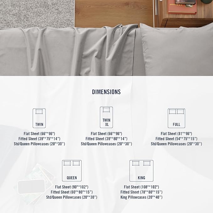 IZOD 100% Egyptian Cotton Sheets Set Twin XL Size, Cotton Percale Crisp Sheet Set 3Pc, Deep Pocket fits Upto 17", Long-Staple Soft Combed, Hotel Style Luxury Bedding Sheet - Sterling Silver