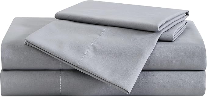 LONDON FOG Garment Washed Solid Sheet Set Grey Microfiber 4-Piece Full Sheet Set, Solid Themed, Deep Pocket, Adult and Teen, Oeko-TEX Certified
