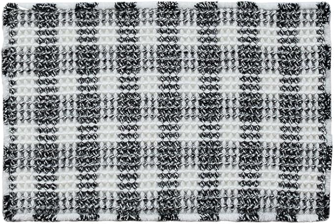 Waffle Bath Mat, Boho Bathroom Rugs Non Slip Washable Absorbent Checkered Bathroom Mat Quick Dry Farmhouse Bathroom Decor, 36"x24" Black and White