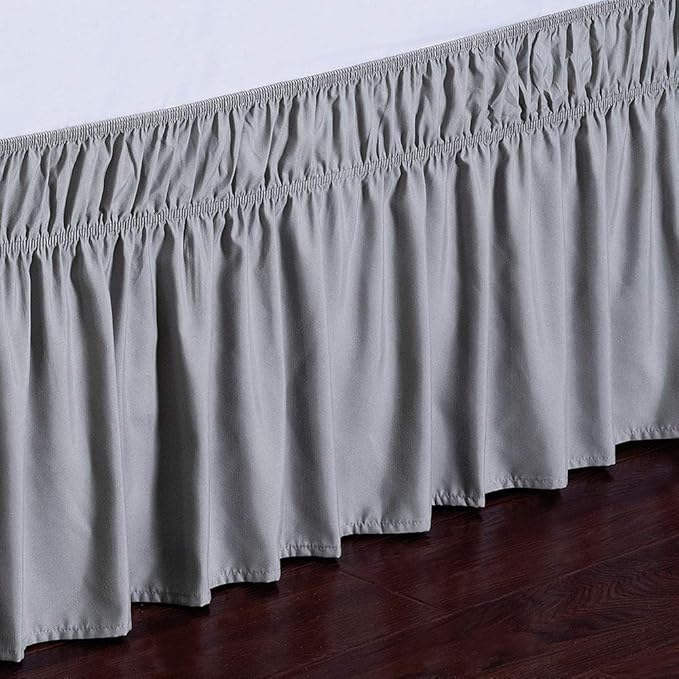 MEILA Wrap Around Bed Skirt Three Fabric Sides Elastic Dust Ruffled 14 Inch Tailored Drop,Easy to Install Fade Resistant-Grey, Queen/King
