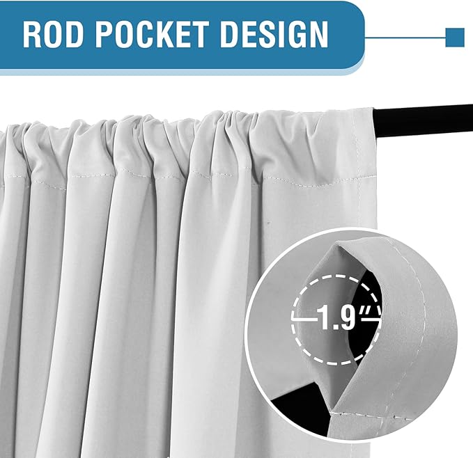 H.VERSAILTEX 100% Blackout Curtains for Bedroom 42 Inch Wide Thermal Insulated Curtains Blackout Curtains 63 Inches Long Rod Pocket Curtains with Black Liner 2 Panels, Greyish White