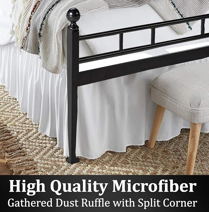 Ruffled Bed Skirt with Split Corners, White, Full 18 Inch Drop Bedskirt, Hotel Quality Brushed Microfiber Wrinkle Free Dust Ruffle Bed Skirt Full Size