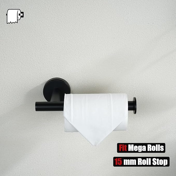 JQK Black Toilet Paper Holder, 5 Inch 304 Stainless Steel Thick 0.8mm Tissue Paper Dispenser, Matte Black Wall Mount, 2 Pack, TPH120-PB-P2