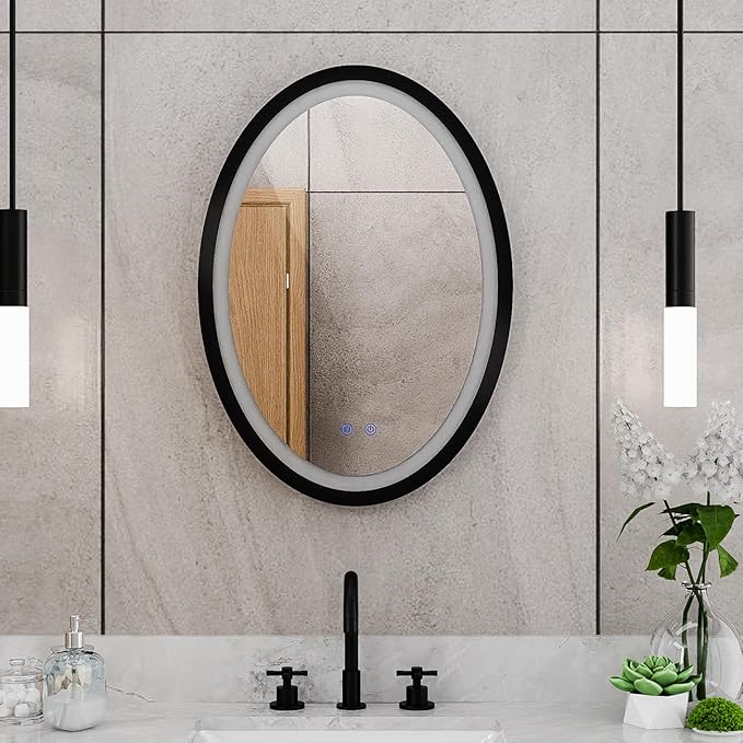 DreamLine Brilliance 28 in. H x 20 in. W Oval Light-up Mirror, Matte Black