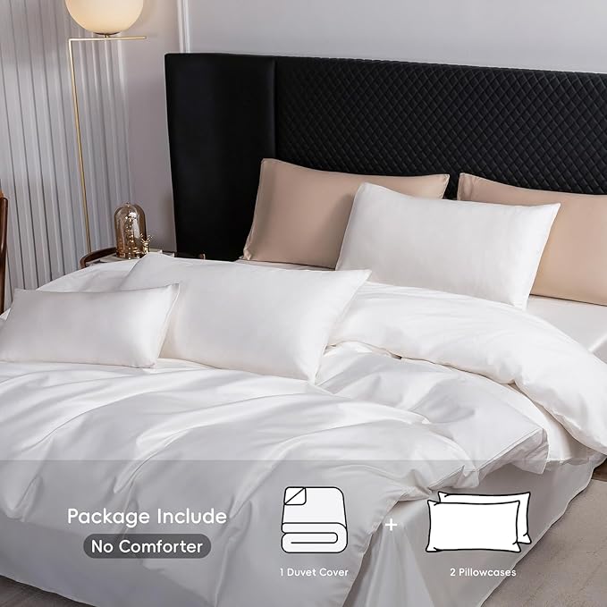 MooMee Duvet Cover Set 100% Extra Long Staple Cotton 600 Thread Count Silky Sateen Smooth Luxury Soft Breathable Durable Hotel Quality Bedding, 3 Pieces (White, Super King 108"x98")