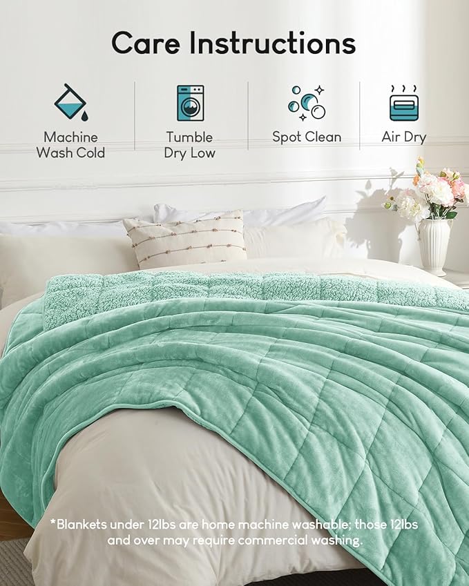 Cottonblue Weighted Blanket for Adults 15 lbs Queen Size 60x80 inches, Cozy Flannel Sherpa Weighted Throw Blankets Comfortable for Calming and Relax, Shaggy Fleece Bed Sofa Heavy Blankets, Dusty Green