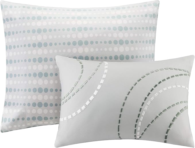 Madison Park Essentials Bed in a Bag Comforter, Vibrant Color Design All Season Down Alternative Cover with Complete Cotton Sheet Set, Twin(68"x86"), Knowles, Circular Aqua, 7 Piece