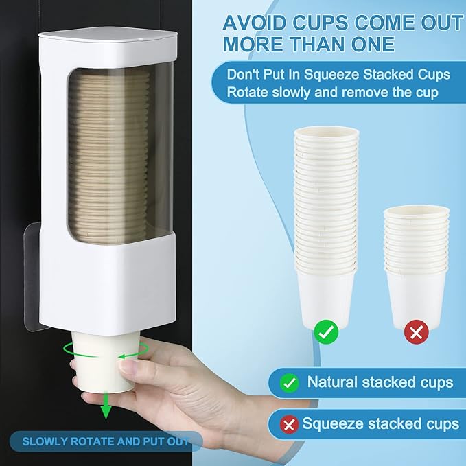 Chengu 2 Pieces Bathroom Cup Dispenser, Wall Mounted Pull Type Water Cup Holder Fits 3-5 oz Small Adhesive Dispenser with Paste Plate for Home, Bathroom, Office Hospital(White)