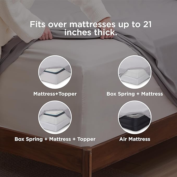Bedsure Twin XL Sheets Dorm Bedding, GentleSoft Breathable Extra Long Twin Sheets & Pillowcases, Moisture Wicking Cooling, Deep Pocket Fits Mattress Up to 21 Inches Thick, Light Grey
