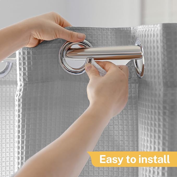 River Dream Grey No Hooks Waffle Shower Curtain with Snap in Liner,Cotton Blend Fabric Shower Curtain for Bathroom,Hotel Quality,71W x 74L