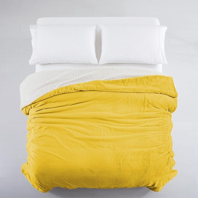 IR Imperial Rooms Gold Sherpa Fleece Throw Blanket for Couch - Soft and Fuzzy Blanket for Winter - Reversible Thick and Warm Fluffy Throw Blankets for Bed, Sofa & Travel, Yellow, 50x60 Inches