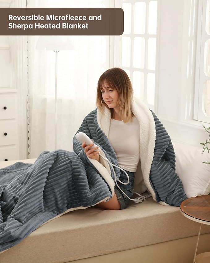 Electric Heated Blanket Twin Size, Washable Blanket Warmer for Home for Adults, Fast Heating, Super Cozy Soft Flannel 62" x 84", 9 Heat Levels, 1-9H Auto-Off, ETL Certified, Silver