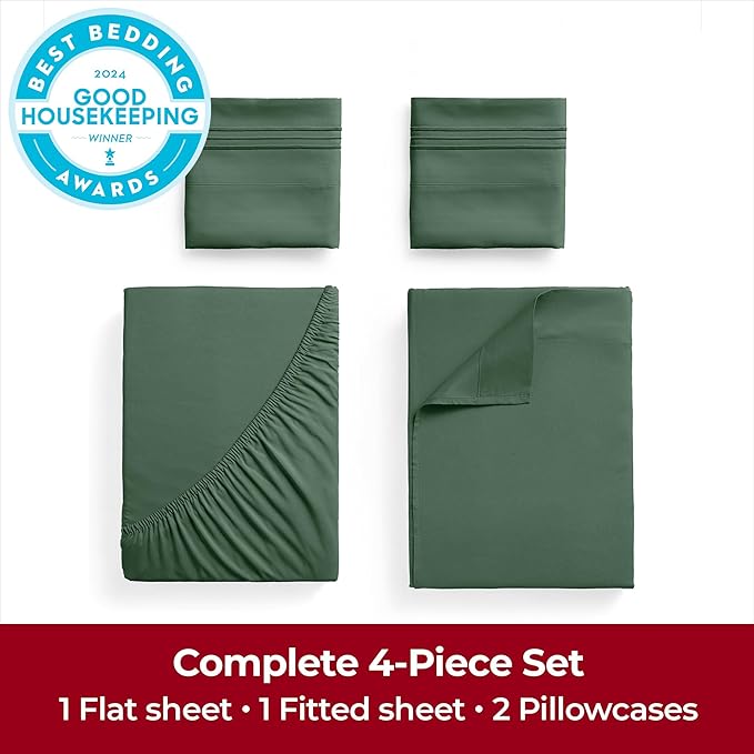 Mellanni Extra Deep Queen Sheets - 4 PC Iconic Collection Bedding - Hotel Luxury, Ultra Soft, Cooling Bed Sheets - Wrinkle, Fade, Stain Resistant (Queen, Emerald Green)