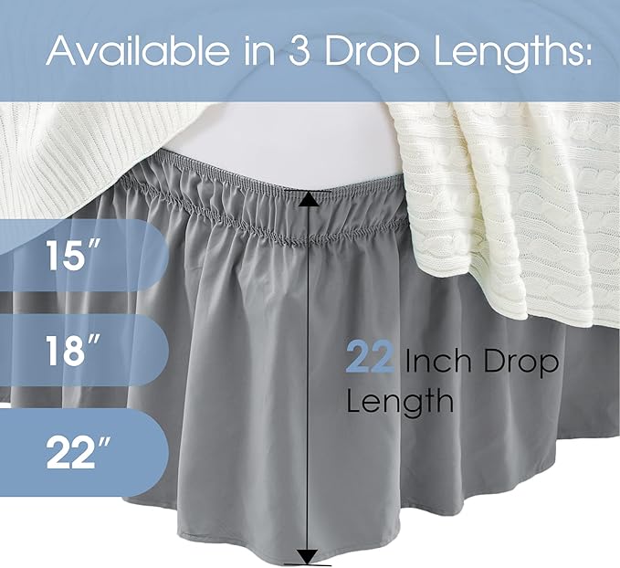 FreshCulture King Bed Skirt, Dust Ruffle for King Size Bed, Easy Fit with 22-Inch Tailored Drop, Elastic Wrap Around Bed Skirt King Size, Hotel Quality Bed Skirts for Adjustable Bed (Dark Grey)