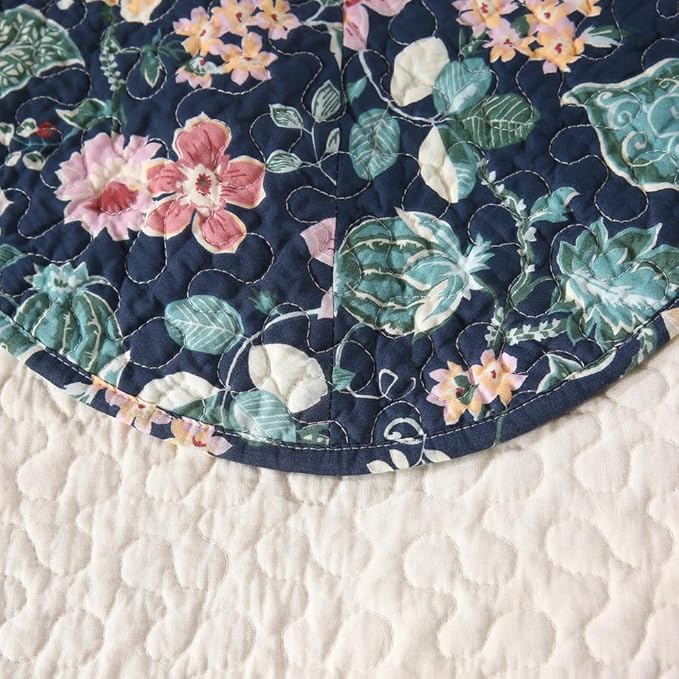 Quilt Set Floral Leaves 3D Embroidery Pattern 2 PCS Cotton Reversible Quilted Embroidered Decorative Bedspreads Coverlet Set, Lightweight &Soft Queen Size Beige Bedding Coverlet for All Season