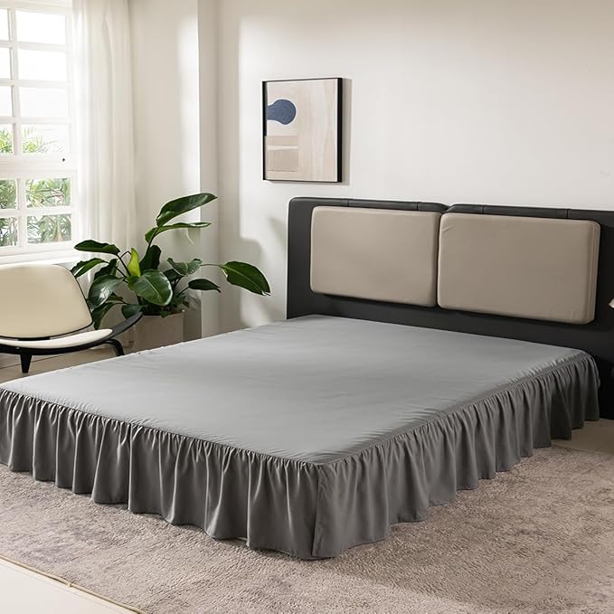 Bed Skirt Twin Size Ruffled Bed Skirt with Split Corners, 16 Inch Drop Dust Ruffle Bed Skirts with Platform,Grey