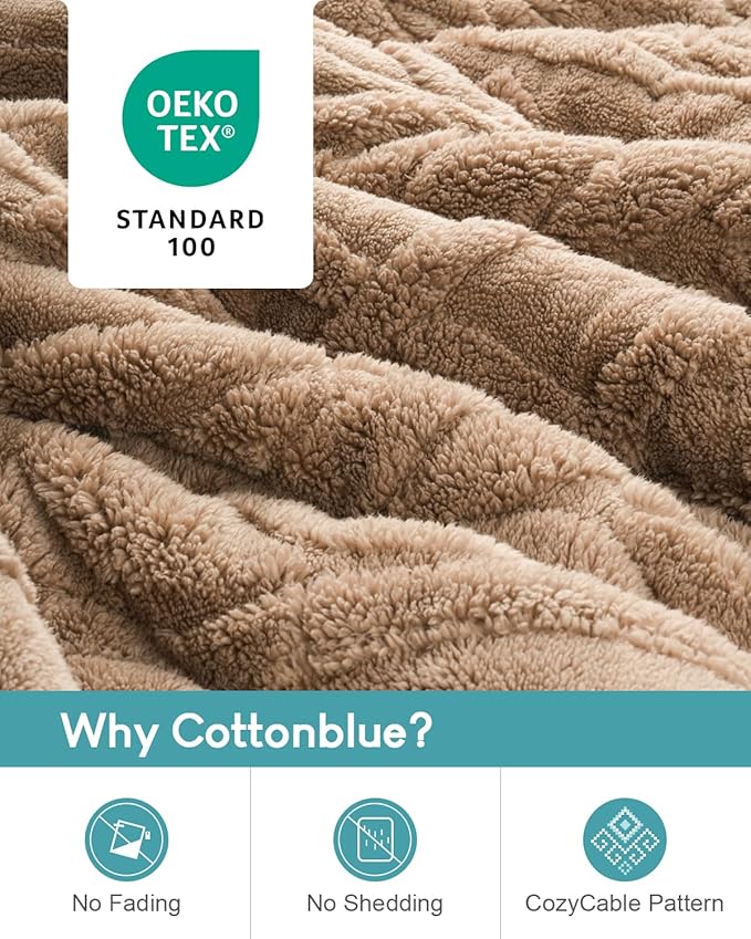 Cottonblue Weighted Blanket 17lbs for Relax and Calm - Plush Cozy Fleece Sherpa Weighted Blankets for Restful Nights, Luxurious Jacquard Decor Blanket Queen Size for bed sofa couch, 60x80 Inches, Grey