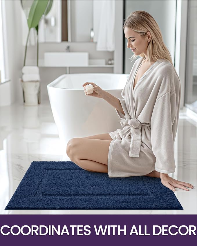 DEXI Bathroom Rugs 43x24, Washable Non Slip Bath Mat for Shower Floor, Absorbent Quick Dry Bathmat with Rubber Backing, Ultra Soft Plush Carpet for Tub, Navy