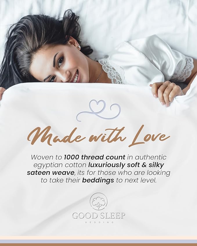 Good Sleep Bedding California King Sheet Sets - 100% Egyptian Cotton Sheets California King Size, 4 Pc, Cal King Sheet Set, Soft Sateen Weave, 16" Deep Pocket California King Sheet Set - White