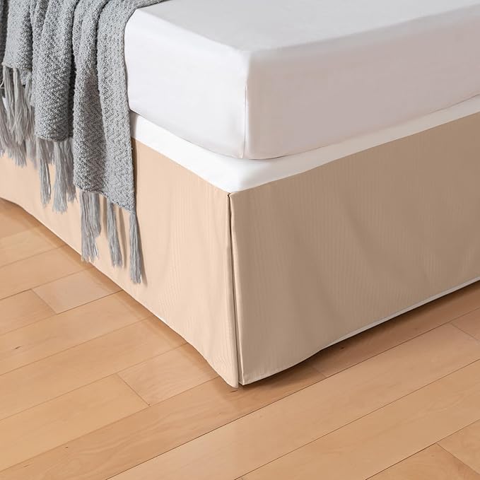 Queen Bed Skirt, Grid Plaid Soft Quadruple Pleated Ruffle Bed Skirt, Tailored Dust Ruffle 12 Inch Drop Easy Fit, Machine Washable (Beige)
