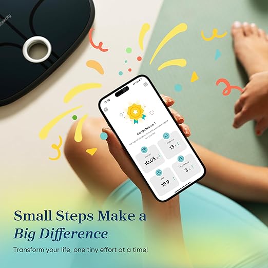 Etekcity Smart Rechargeable Scale for Body Weight, BMI, Fat, Muscle Mass, Digital Bathroom Scale with 13 Metrics, Secret Mode, Bluetooth Connect to Free Apps, Stealth Black