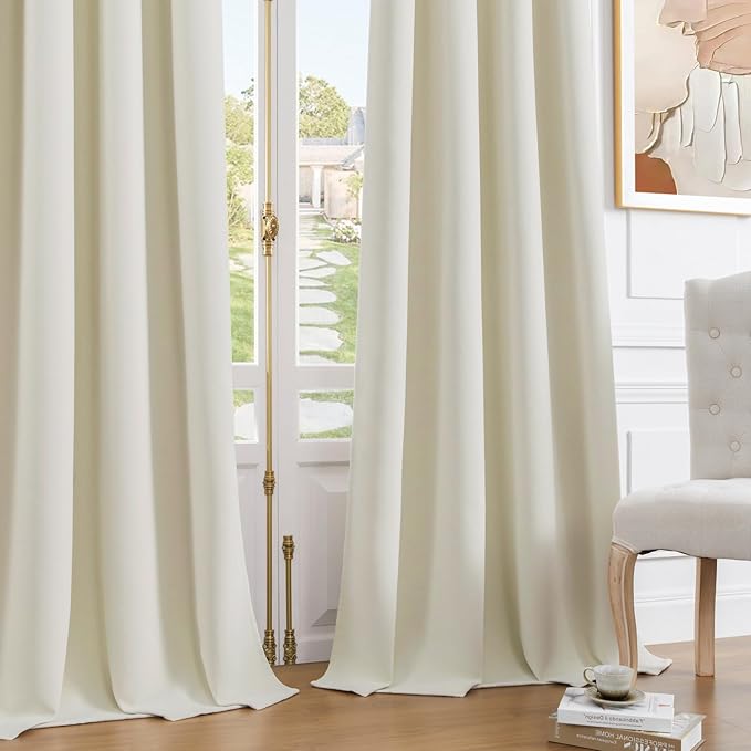 Joydeco Mousse White Blackout Curtains 90 Inch Long, Luxury Thermal White Velvet Curtains for Bedroom & Living Room, Room Darkening Velvet Drapes 2 Panels, Grommet Top (52W x 90L)
