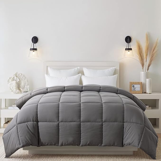 Cosybay Down Alternative Comforter (Dark Grey, Cal-King) - All Season Soft Quilted California King Size Bed Comforter - Duvet Insert with Corner Tabs -Winter Summer Warm Fluffy, 104x96 inches